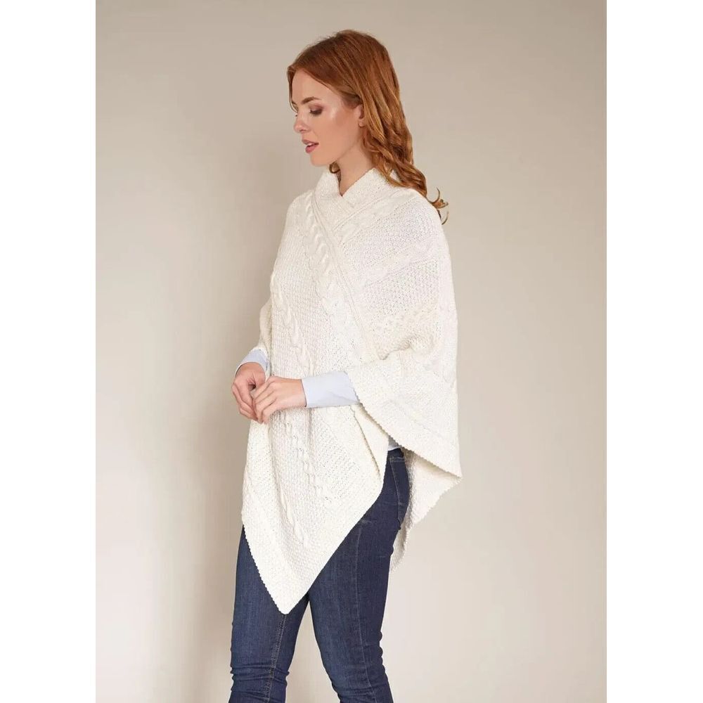 Women's Cream Cable-Knit Poncho Sweater